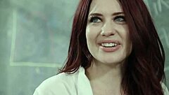 We fucked our hot redhead tutor with big tits in a wild threesome!