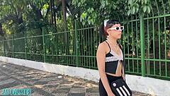 This brazilian brunette nerd went hunting for a homeless guy to fulfill her wild sexual fantasies outdoors. She rode him in cowgirl with interracial creampie and ass to mouth action