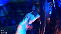 Big ass babe dominates with heel play and footjob while choking and gagging her sub in bisexual femdom session