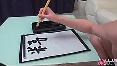 Oh wow, watch Renka Shimizu sucking that cock so deep while she's writing on paper, totally uncensored! It's intense!