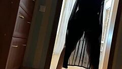 Curvy stepmom blocks the door to trap stepson then takes his cock deep in ass and mouth