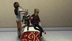 Sims 4 shows this old cuckold licking wet pussy in cunilingus scene