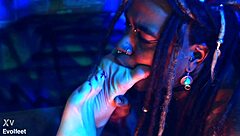 Big ass babe dominates with heel play and footjob while choking and gagging her sub in bisexual femdom session