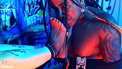 Big ass babe dominates with heel play and footjob while choking and gagging her sub in bisexual femdom session