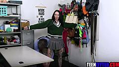 Young horny brunette shoplifter gets banged hard in pussy and mouth