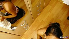 Skinny german latina girlfriend in black leggings gives quick pov blowjob and swallows cum before heading out 😏