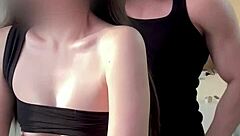 Oriental petite teen rides cock in homemade couple sex and gets big cum load on her small tits