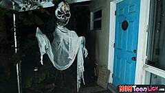 halloween trick or treat turns into magic lesbian sex with mature milf and teen using vibrator toys