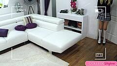 Coed amber steps into oral tryouts where slutty milf dominates by sucking cocks and licking pussy for the role