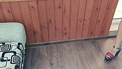 On the hotel balcony, this teen in a skirt got fucked hard with cum on her ass caught on hidden cam. Milk dripped as he spied upskirt.