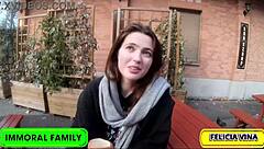 felicia vina in winter wonderland! this hungarian babe gets railed in budapest foursome with cum swallow!