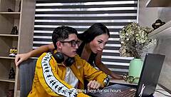 Oh man, I-I can't believe this, my hot Latina stepmom with that perfect ass is ridin' my big nerdy dick for the first time, and she squirts everywhere!