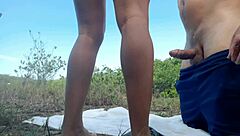 Outdoor Sex with Deep Blowjob and Super Hot Fucking Featuring Big Cock Latina in Dress on Beach