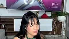 Beautiful Colombian Latina Brunette With Fake Tits And Cute Big Ass Plays With Dildos