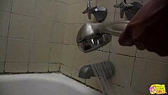 these two lesbians just finished up some hot sex. now they're heading to the shower together.