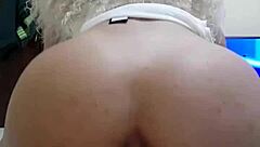 gostosa dances in transparent mini skirt then rides young guy's dick with her ass