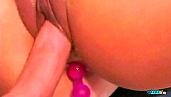 skinny brunette takes huge cock in asian ass for double penetration lesson