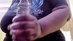 boyfriend with huge monster cock subtly tempts curvy bbw friend using big dildo toy