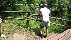 This petite slut in a skirt gets her ass licked and fucked hard outdoors by a monster cock