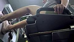 in the gym locker room, a horny teen beauty massages her shaved pussy on the bench until she squirts everywhere