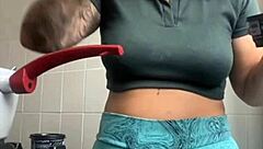 She enjoys flashing her big swollen pussy in exhibitionist style.