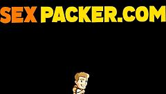 this spectacular raver hottie with brunette hair bends over for deepthroat then takes big cock doggystyle railing