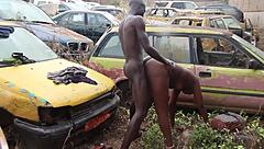 the mechanic pulls out his big cock to fuck the client hard on the car hood in the garage while people watch