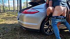 CAUGHT fucking in the forest with big tits babe bent over