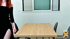 Stunning redhead French milf with big tits gets filled by two cocks in intriguing threesome.