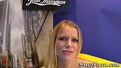 German babe gets double penetrated then facialized in wild interracial blowbang