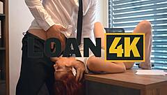 oh gosh i cant believe this hot redhead wife is cheating in the office with the loan manager for a sexy deal