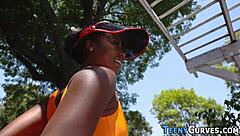 Oiled big ass ebony teen 18+ sucks cock