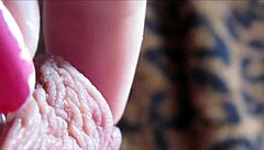 Huge clit orgasm in closeup with oral action