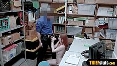 Cute Redhead Teen Shoplifter Caught Bent Over Punished Rough Doggystyle in Garage