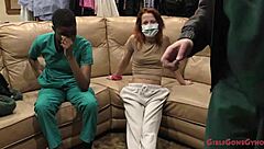 soccer star jewel undergoes a sports physical, focusing on her brunette short hair and small natural tits in a hospital setting.