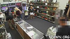 Hey, this astonishing young 18+ woman is having rough sex in the shop with a man and his big cock