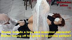 the perverted gynecologist examined the young white girl with dirty talk in his office