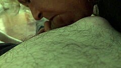 The story unfolds with a milf giving an intense blowjob in a neutral setting