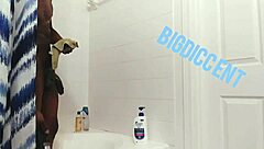 Guy strokes big dick in shower off the clock