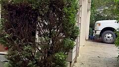 nakedman15 struts his cock flashing in the garden exhibition style