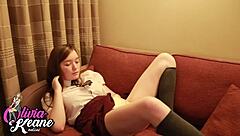 naughty college girl next door fingers her panties aside