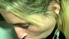 blonde slut deepthroats in public cinema bathroom?