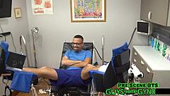 angel ramiraz spreads shaved pussy in latex gloves for backstage cum clinic extraction