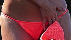 Beautiful Bikini Babe Teases Shaved Pussy and Perfect Tits Close-Up on Beach