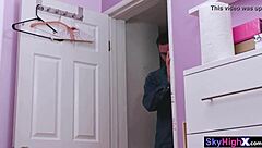 Stepdad catches petite blonde teen stepdaughter on garage webcam