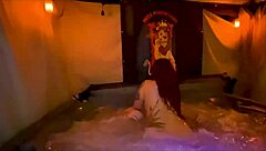 santana red takes quickie creampie hot tub fuck!