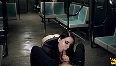 beautiful mollyredwolf stranger drops to knees for sloppy outdoor train blowjob