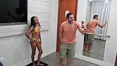 backstage with tiny carioca teen dessinha feeling two cocks stretch her pussy first time