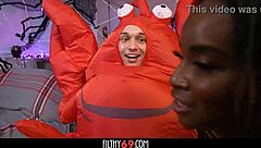 Cosplay Threesome! Black Girlfriend And Stepmom Ride Me Bent Over For Halloween!