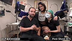 Nurse Channy Crossfire forces hitachi vibrator orgasms on patient guinea pig!